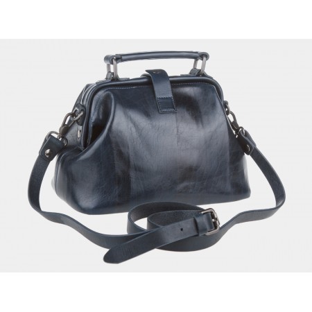 Женская кожаная сумка-саквояж "Симона" (тёмно-синяя)